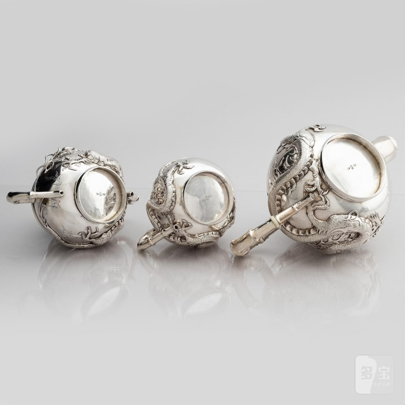 A Chinese five piece export silver tea set, - 图13